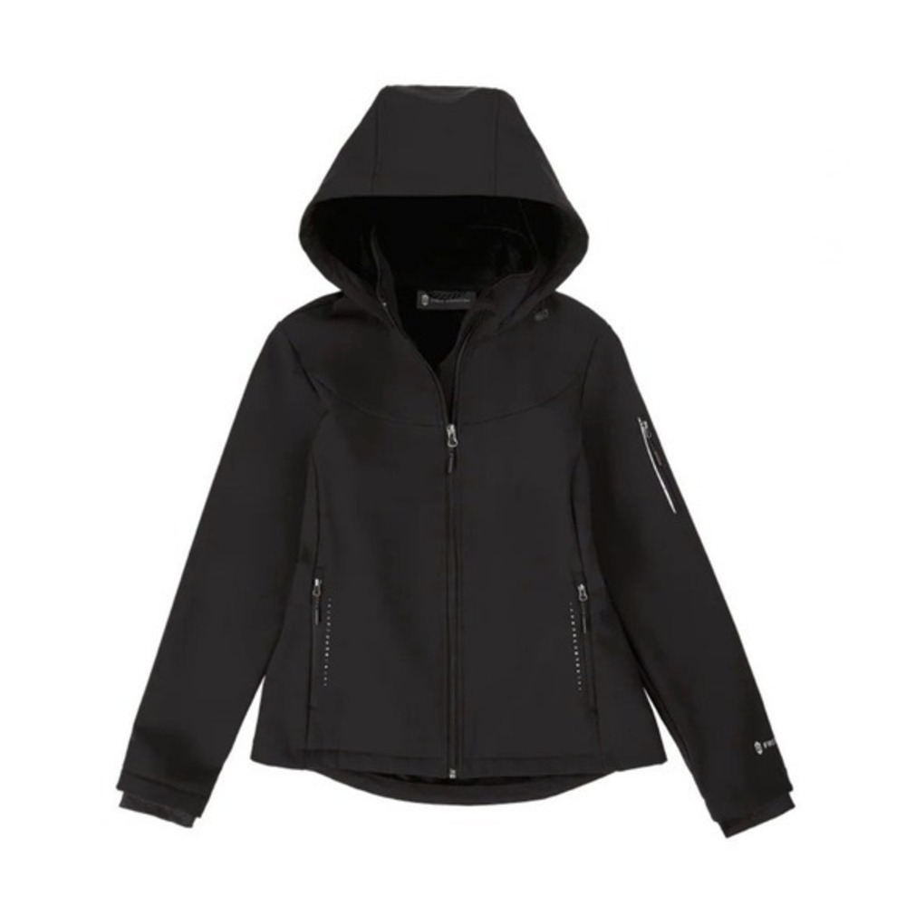 Free Country Womens‎ Softshell Jacket Black Faux Fur Lined Hooded Size M